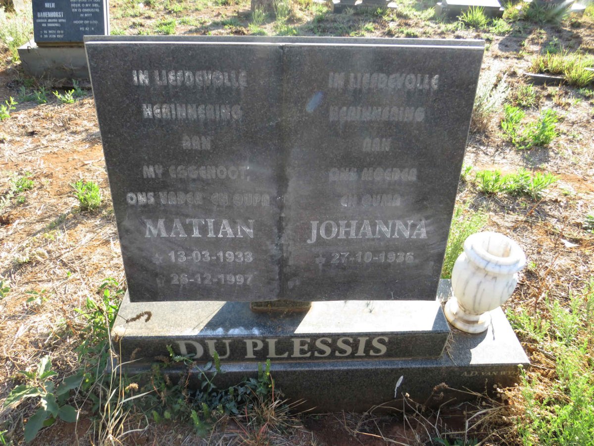 PLESSIS Matian, du 1933-1997 & Johanna 1936-