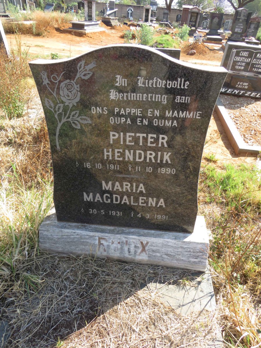 ROUX Pieter Hendrik 1911-1990 & Maria Magdalena 1931-1991