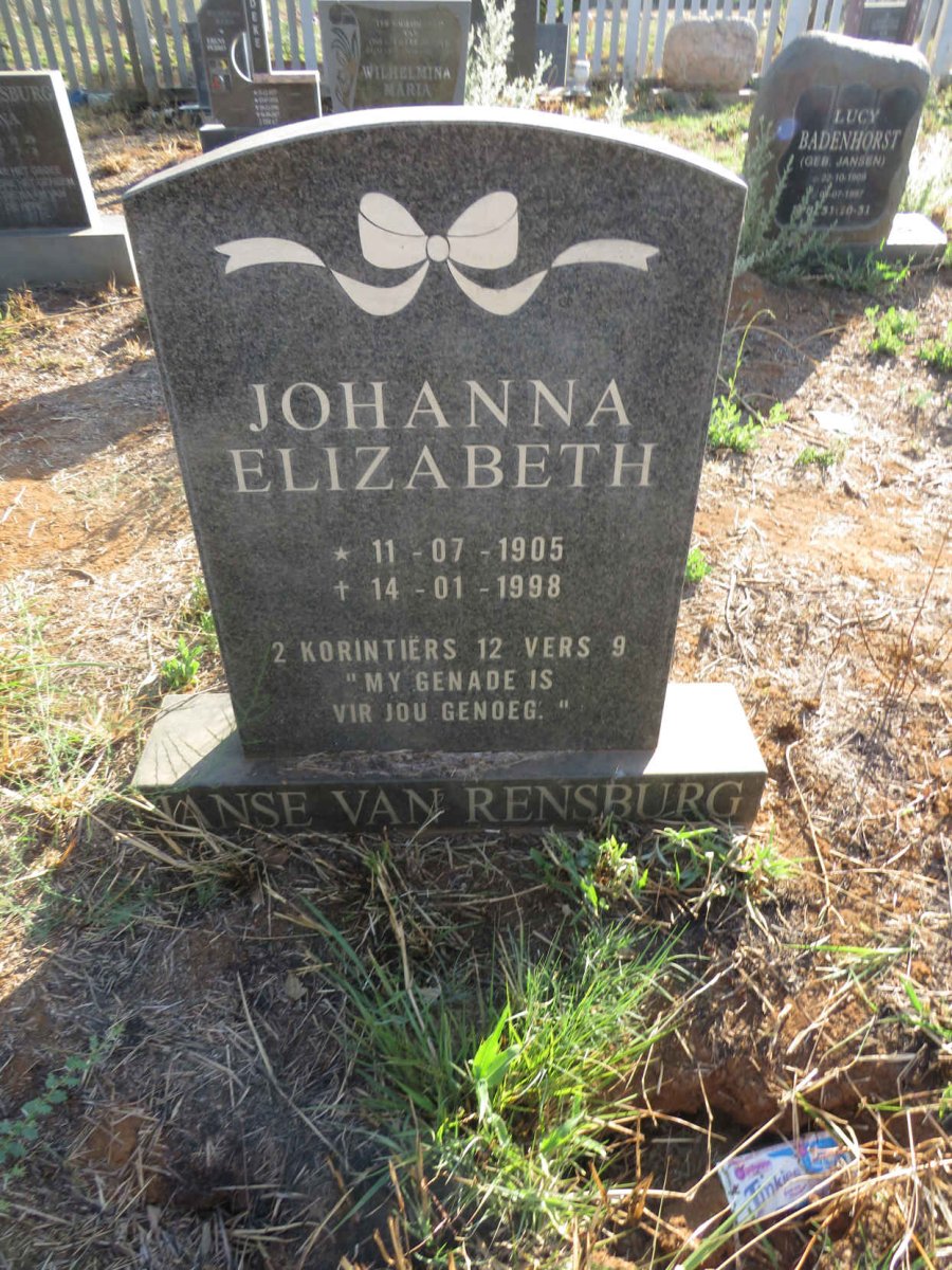 RENSBURG Johanna Elizabeth, Janse van 1905-1998