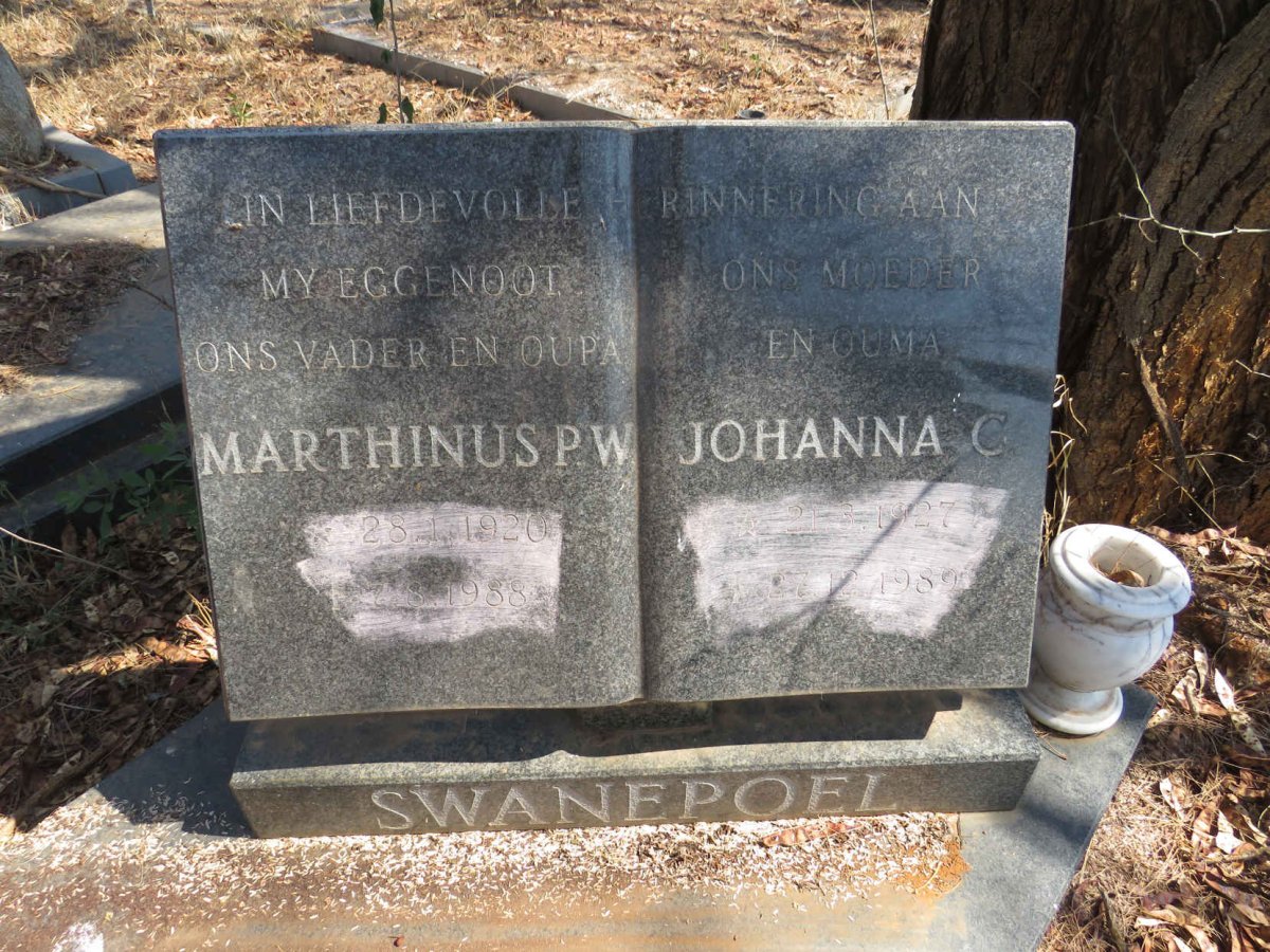 SWANEPOEL Marthinus P.W. 1920-1988 & Johanna C. 1927-1989
