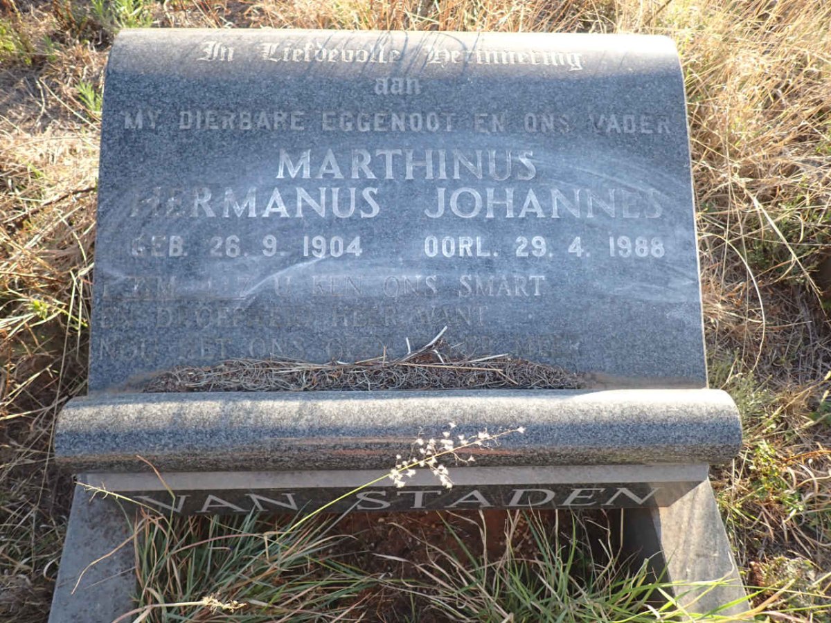 STADEN Marthinus Hermanus Johannes, van 1904-1988