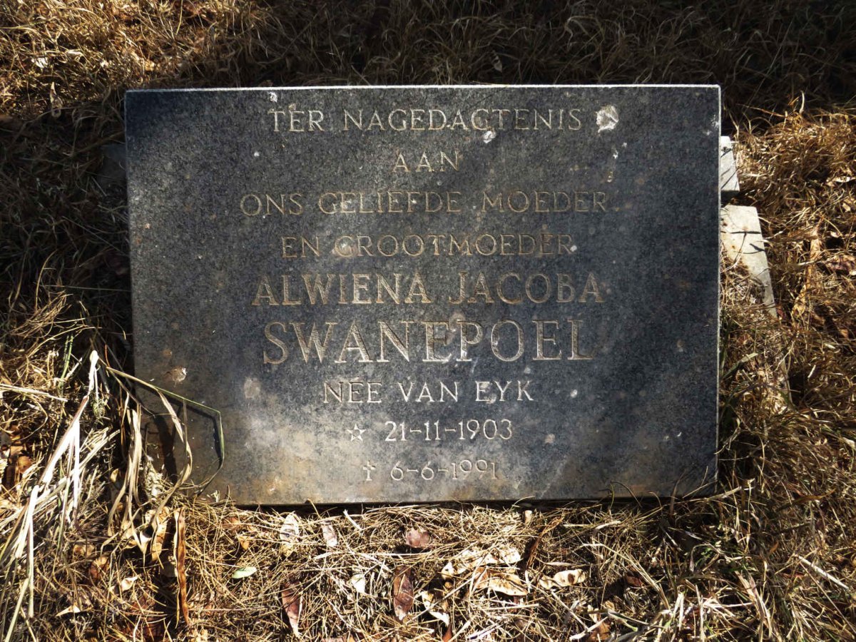SWANEPOEL Alwiena Jacoba nee VAN EYK 1903-1991