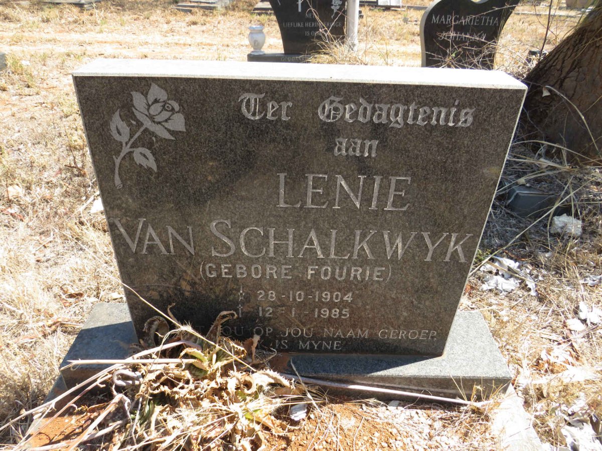 SCHALKWYK Lenie, van nee FOURIE 1904-1985
