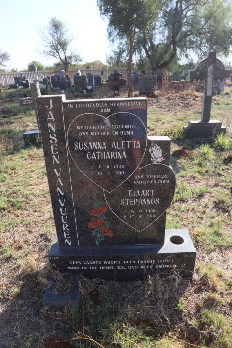 VUUREN Tjaart Stephanus, Jansen van 1930-2001 & Susanna Aletta Catharina 1939-2001