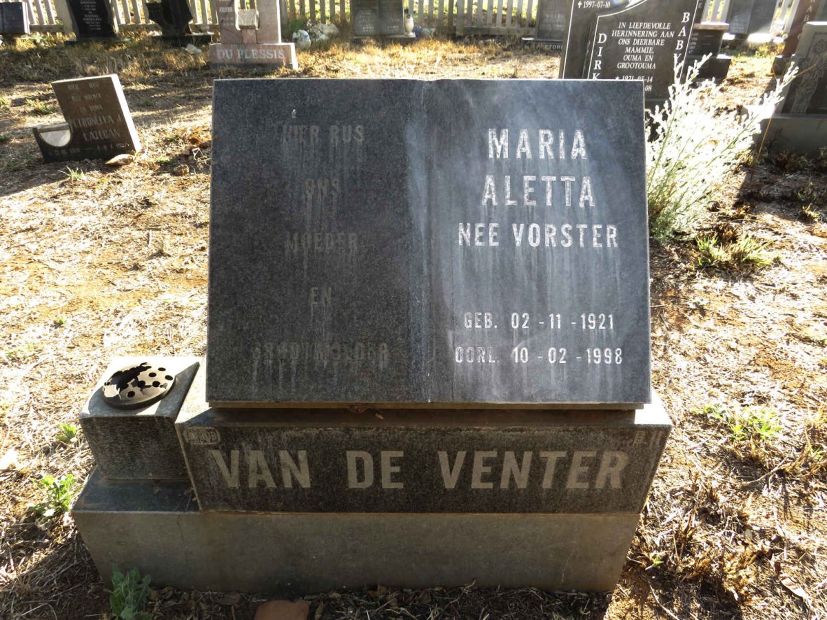 VENTER Maria Aletta, van de nee VORSTER 1921-1998