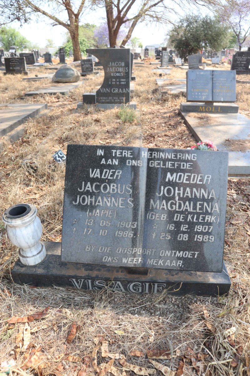 VISAGIE Jacobus Johannes 1903-1986 & Johanna Magdalena DE KLERK 1907-1989