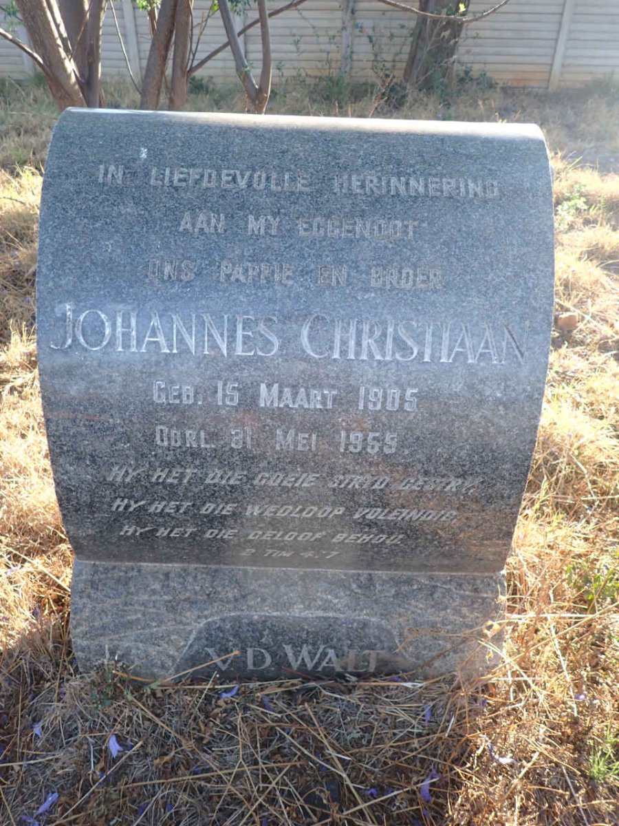 WALT Johannes Christiaan, v.d. 1905-1955