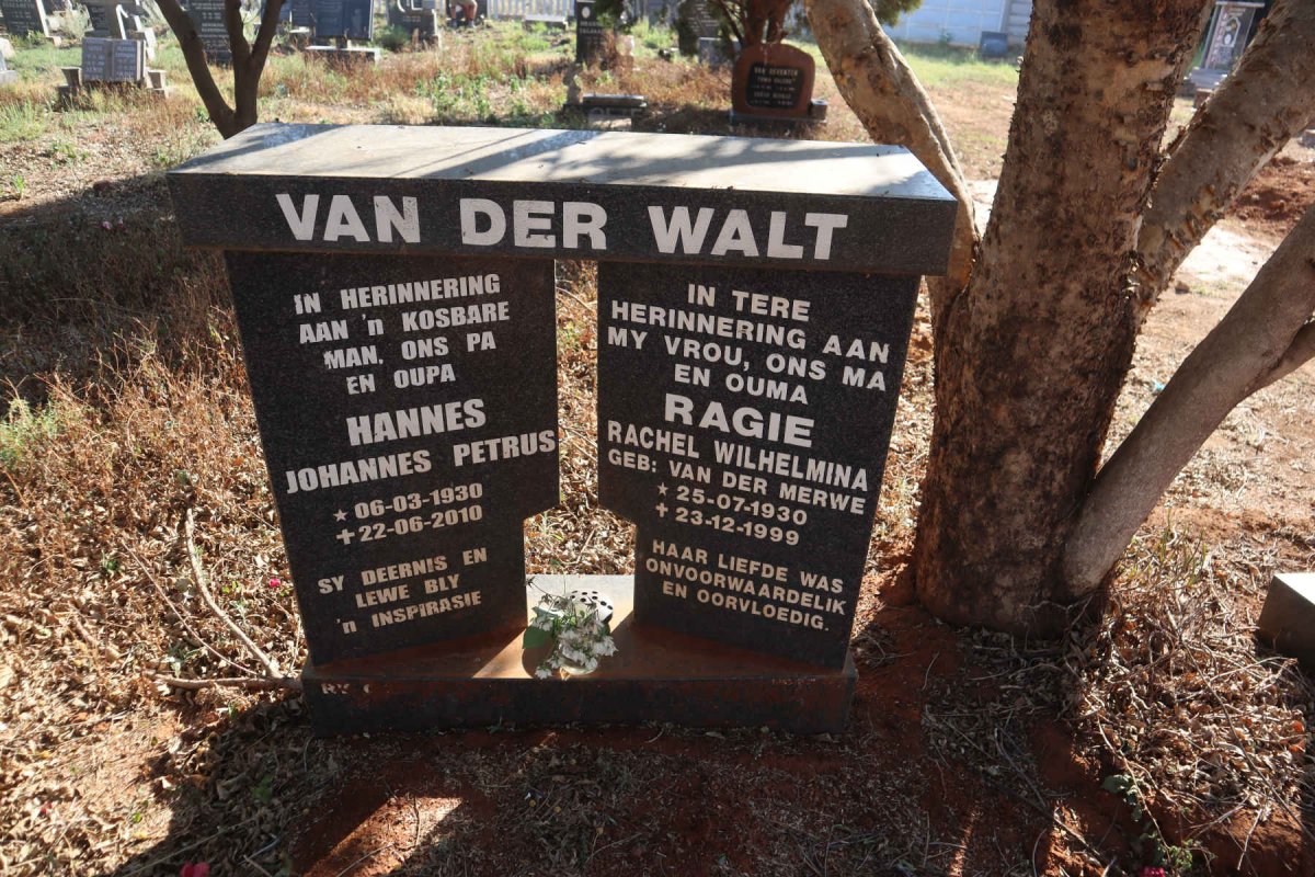 WALT Johannes Petrus 1930-2010 & Rachel Wilhelmina VAN DER MERWE 1930-1999