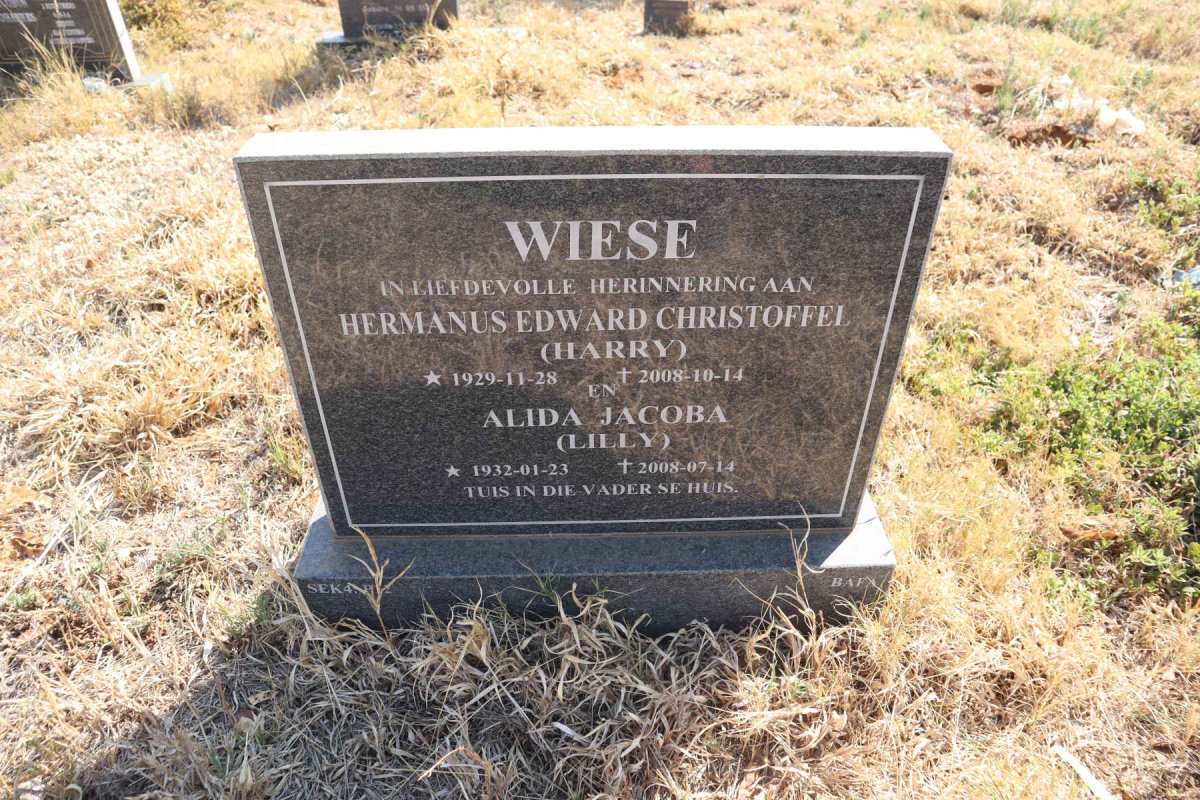 WIESE Hermanus Edward Christoffel 1929-2008 & Alida Jacoba 1932-2008