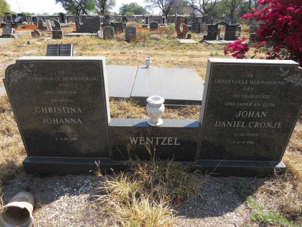 WENTZEL Johan Daniel Cronje 1931-1988 & Christina Johanna 1932-2000