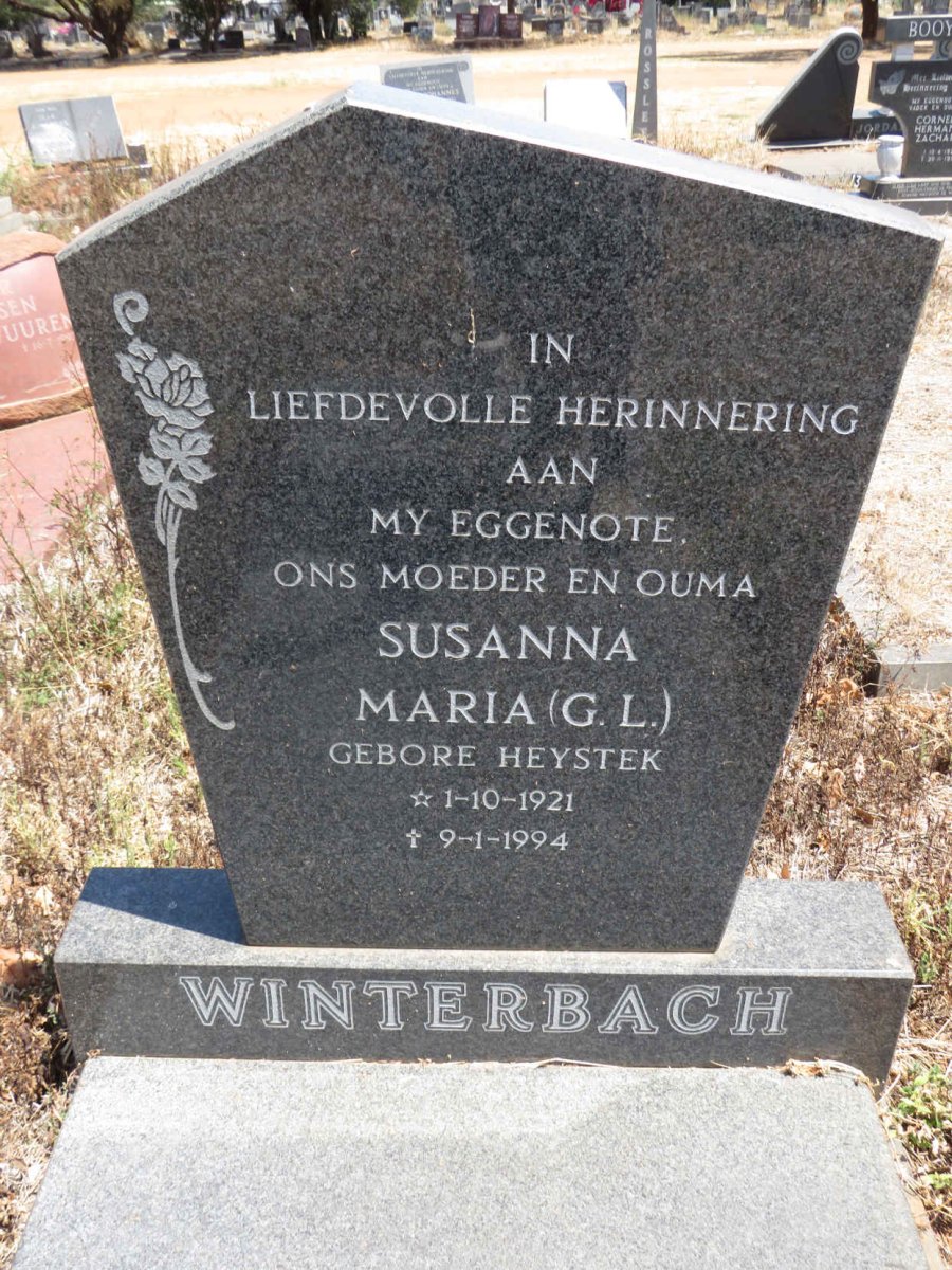 WINTERBACH Susanna Maria G.L. nee HEYSTEK 1921-1994