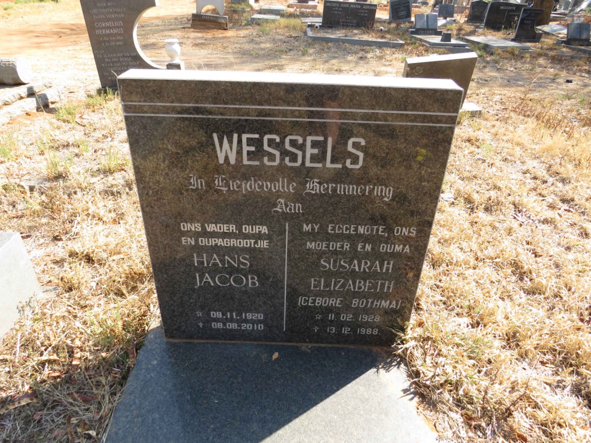 WESSELS Hans Jacob 1920-2010 & Susarah Elizabeth BOTHMA 1928-1988