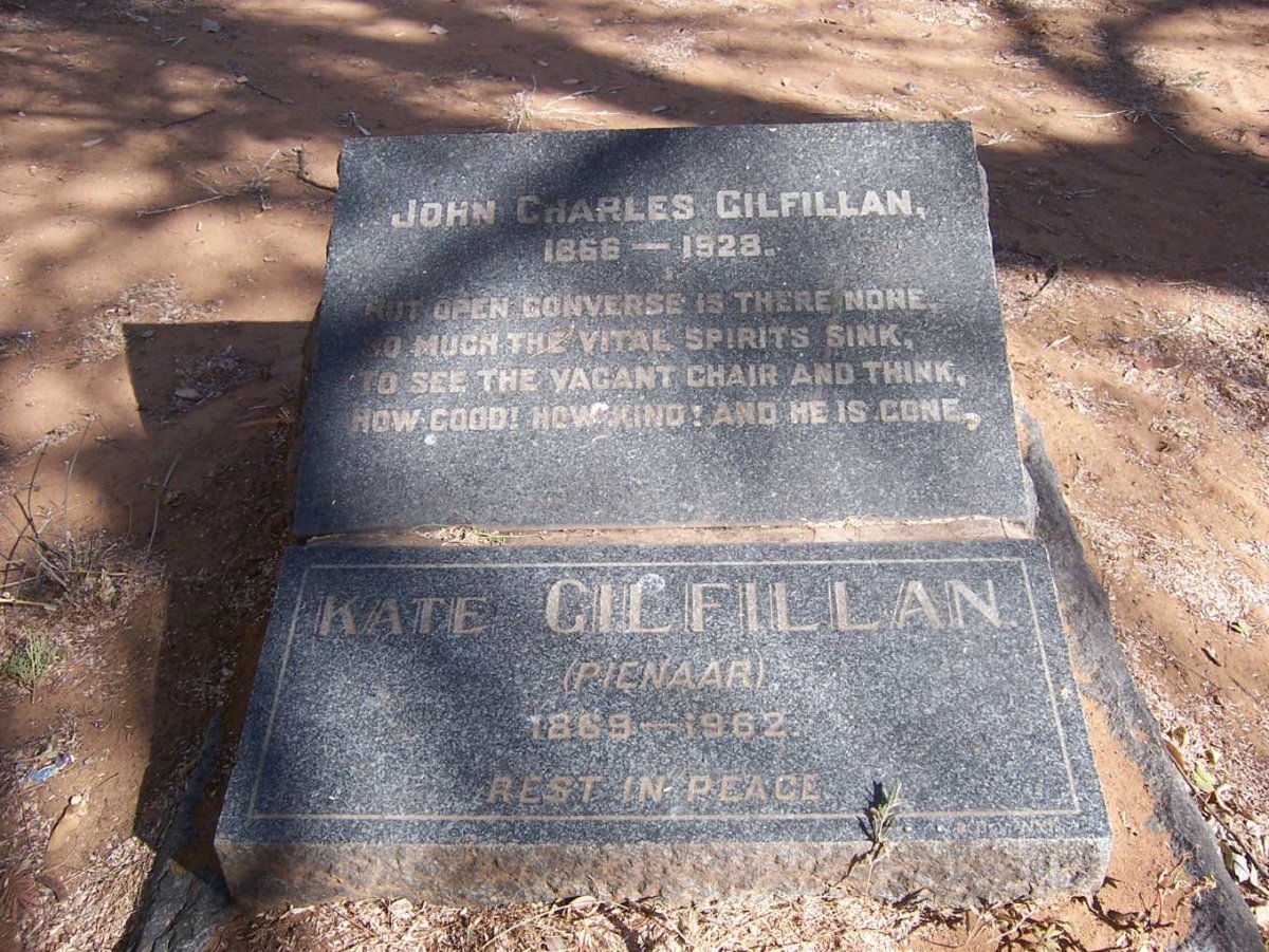 GILFILLAN John Charles 1866-1928 &amp; Kate PIENAAR 1869-1962