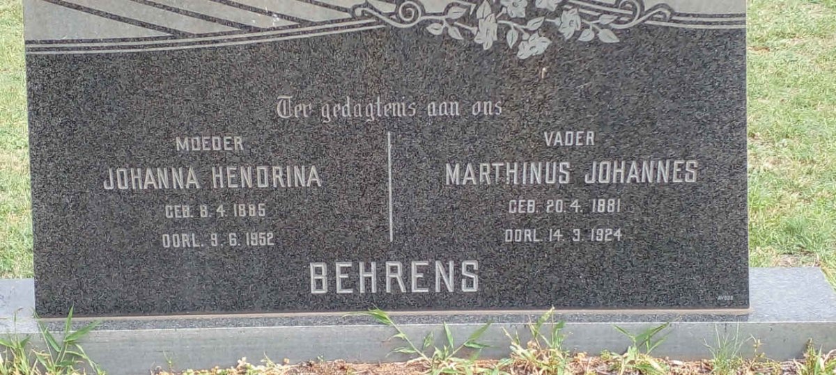 BEHRENS Marthinus Johannes 1881-1924 & Johanna Hendrina 1885-1952