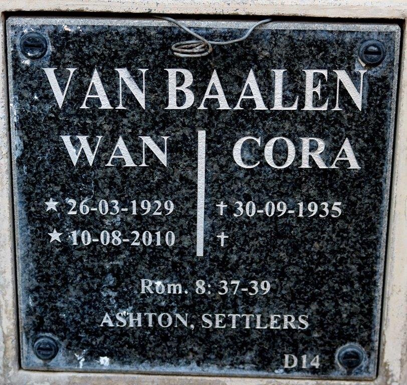 BAALEN Wan, van 1929-2010 &amp; Cora 1935-