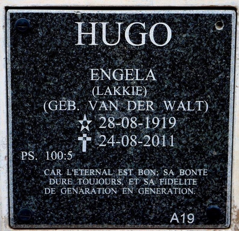 HUGO Engela nee VAN DER WALT 1919-2011