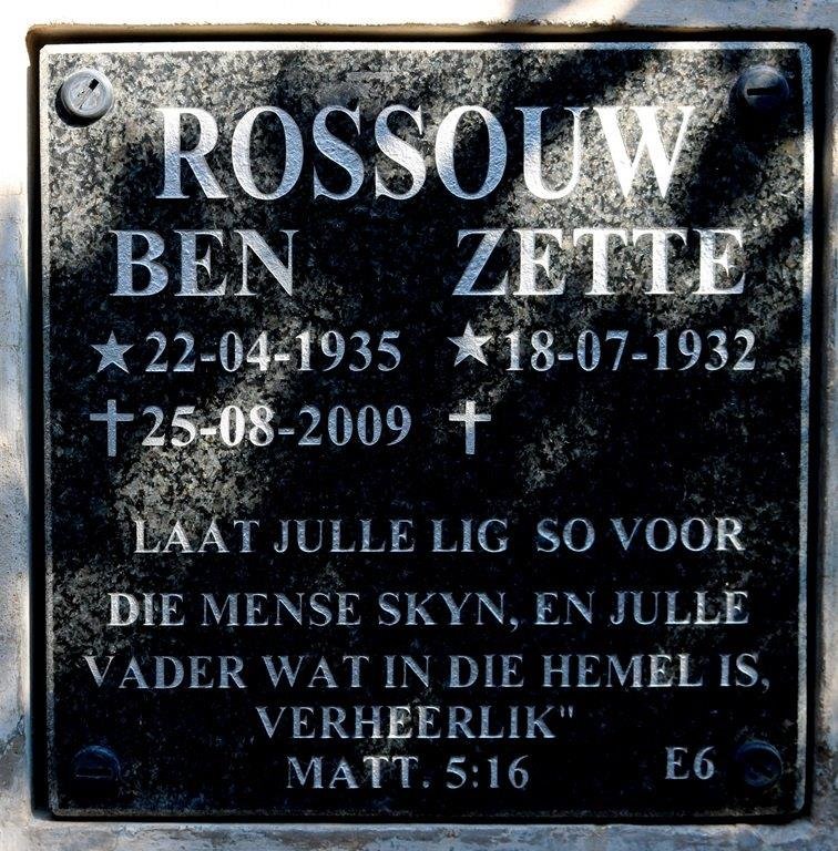 ROSSOUW Ben 1935-2009 &amp; Zette 1932-