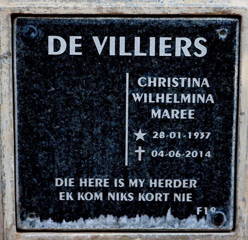 VILLIERS Christina Wilhelmina Maree, de 1937-2014