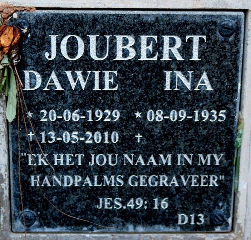 JOUBERT Dawie 1929-2010 &amp; Ina 1935-