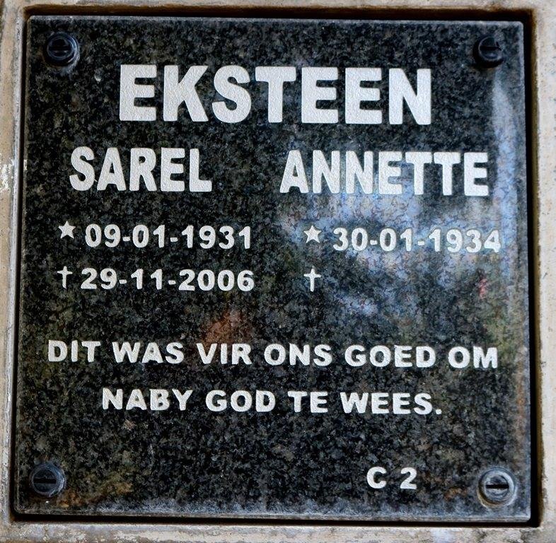 EKSTEEN Sarel 1931-2006 &amp; Annette 1934-