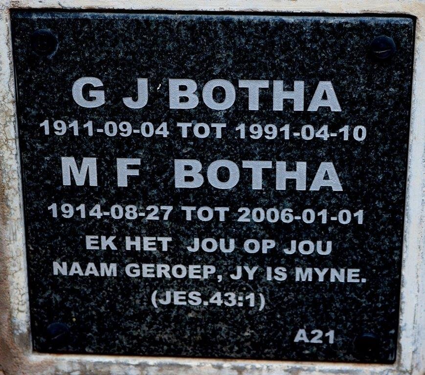 BOTHA G.J. 1911-1991 &amp; M.F. 1914-2006
