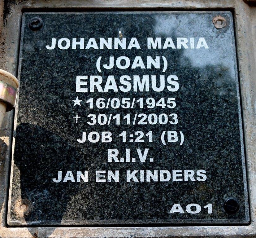 ERASMUS Johanna Maria 1945-2003