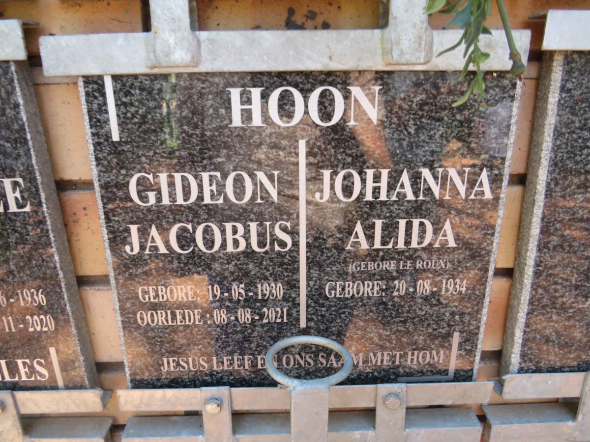 HOON Gideon Jacobus 1930-2021 & Johanna Alida LE ROUX 1934-
