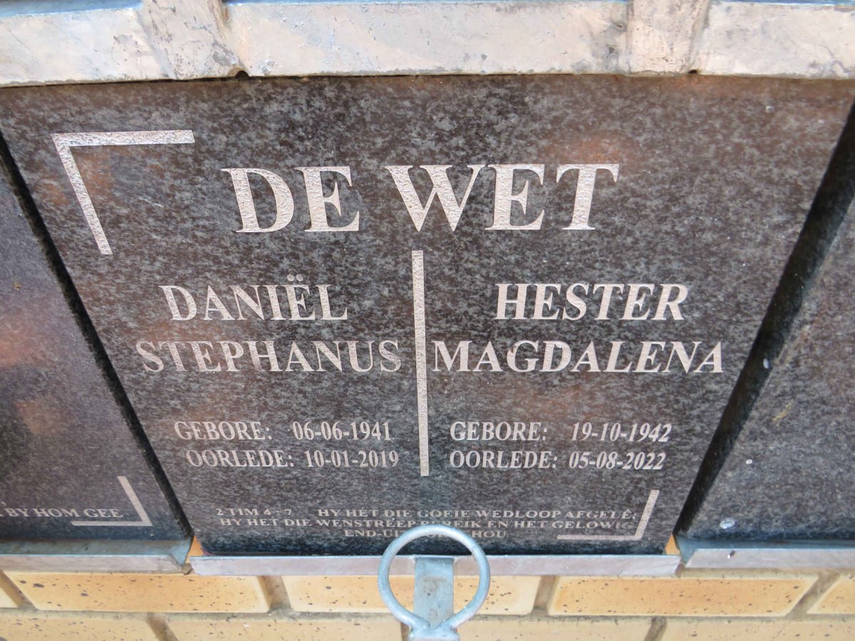 WET Daniel Stephanus, de 1941-2019 &amp; Hester Magdalena 1942-2022