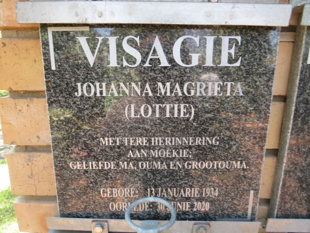 VISAGIE Johanna Magrieta 1934-2020