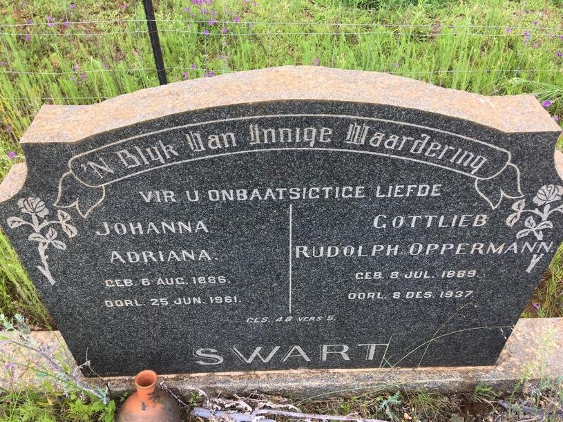 SWART Gottlieb Rudolph Oppermann 1889-1937 &amp; Johanna Adriana 1886-1961
