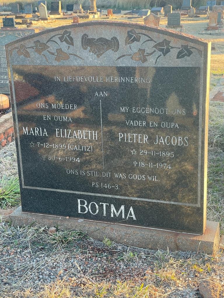 BOTHMA Pieter Jacobs 1895-1974 &amp; Maria Elizabeth CALITZ 1899-1994