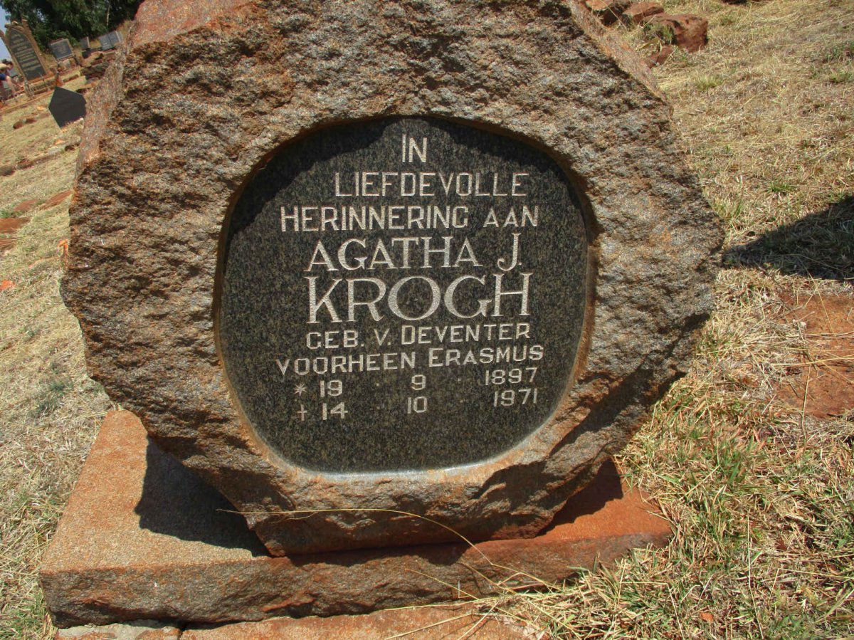 KROGH Agatha J. voorheen ERASMUS nee V. DEVENTER 1897-1971