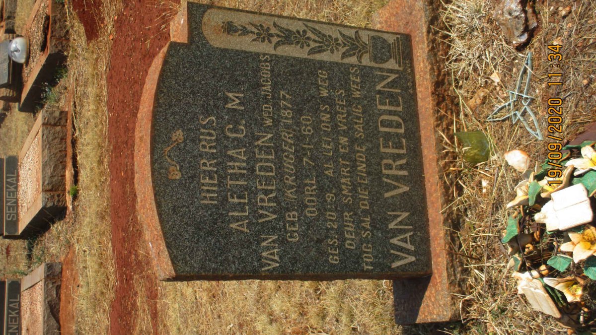 JACOBS Paul J. 1868-1920 &amp; Aletha C.M. VAN VREDEN voorheen JACOBS nee KRUGER 1877-1960