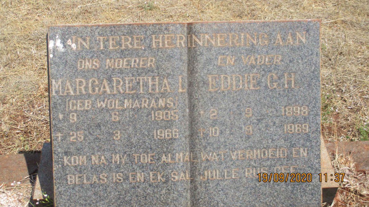 JANSEN Eddie G.H. 1898-1969 &amp; Margaretha L. WOLMARANS 1905-1966