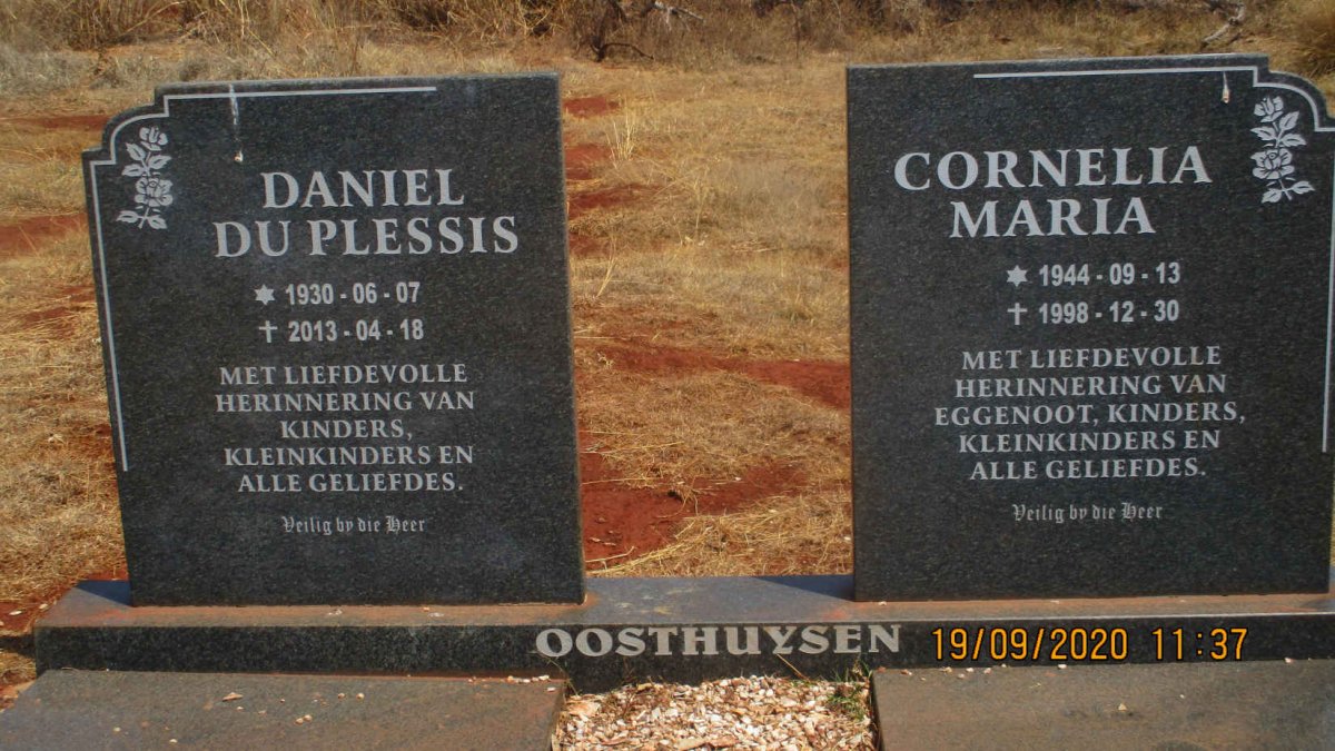 OOSTHUYSEN Daniel du Plessis 1930-2013 &amp; Cornelia Maria 1944-1998