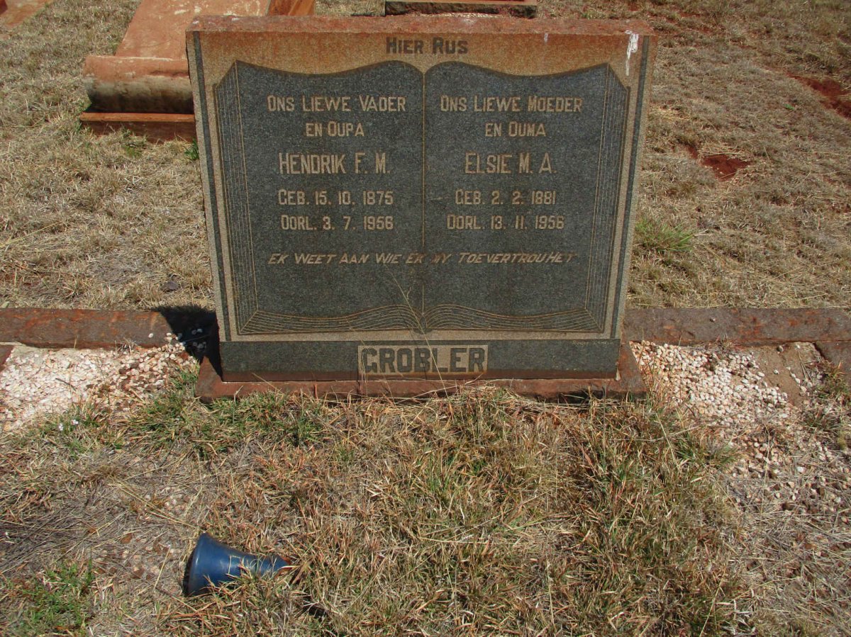 GROBLER Hendrik F.M. 1875-1956 &amp; Elsie M.A. 1881-1956 
