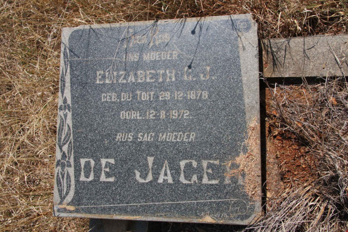 JAGER Elizabeth G.J., de nee DU TOIT 1878-1972