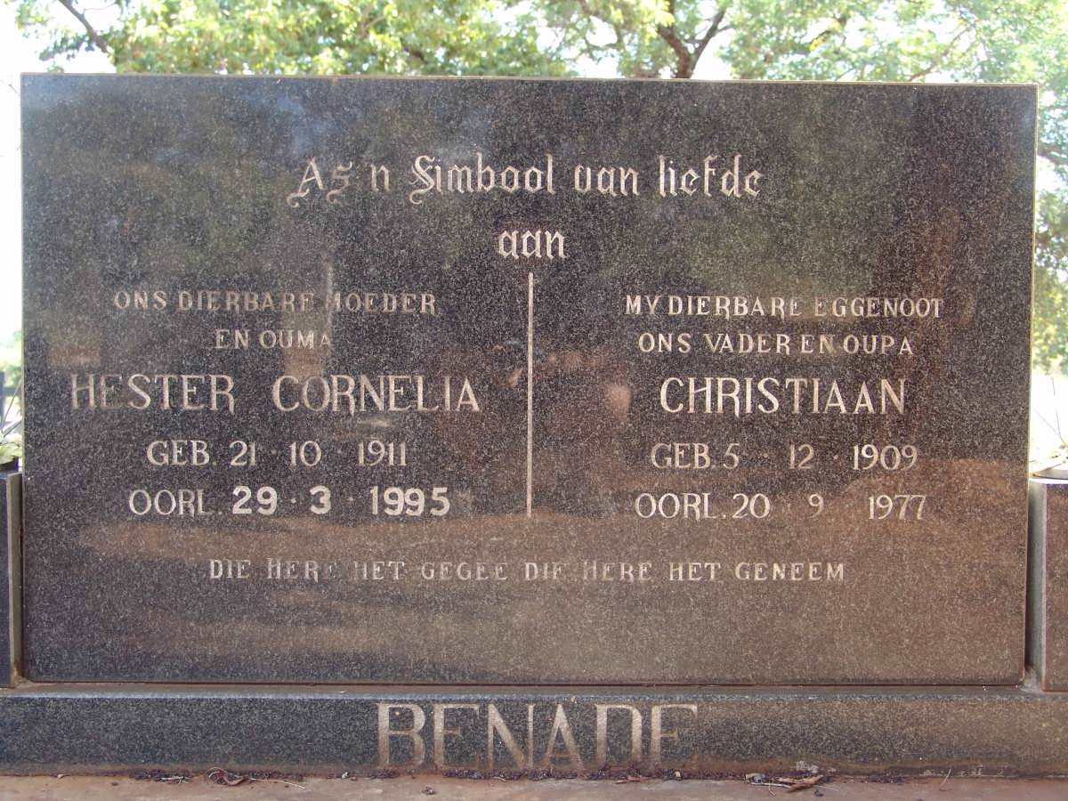 BENADE Christiaan 1909-1977 &amp; Hester Cornelia 1911-1995