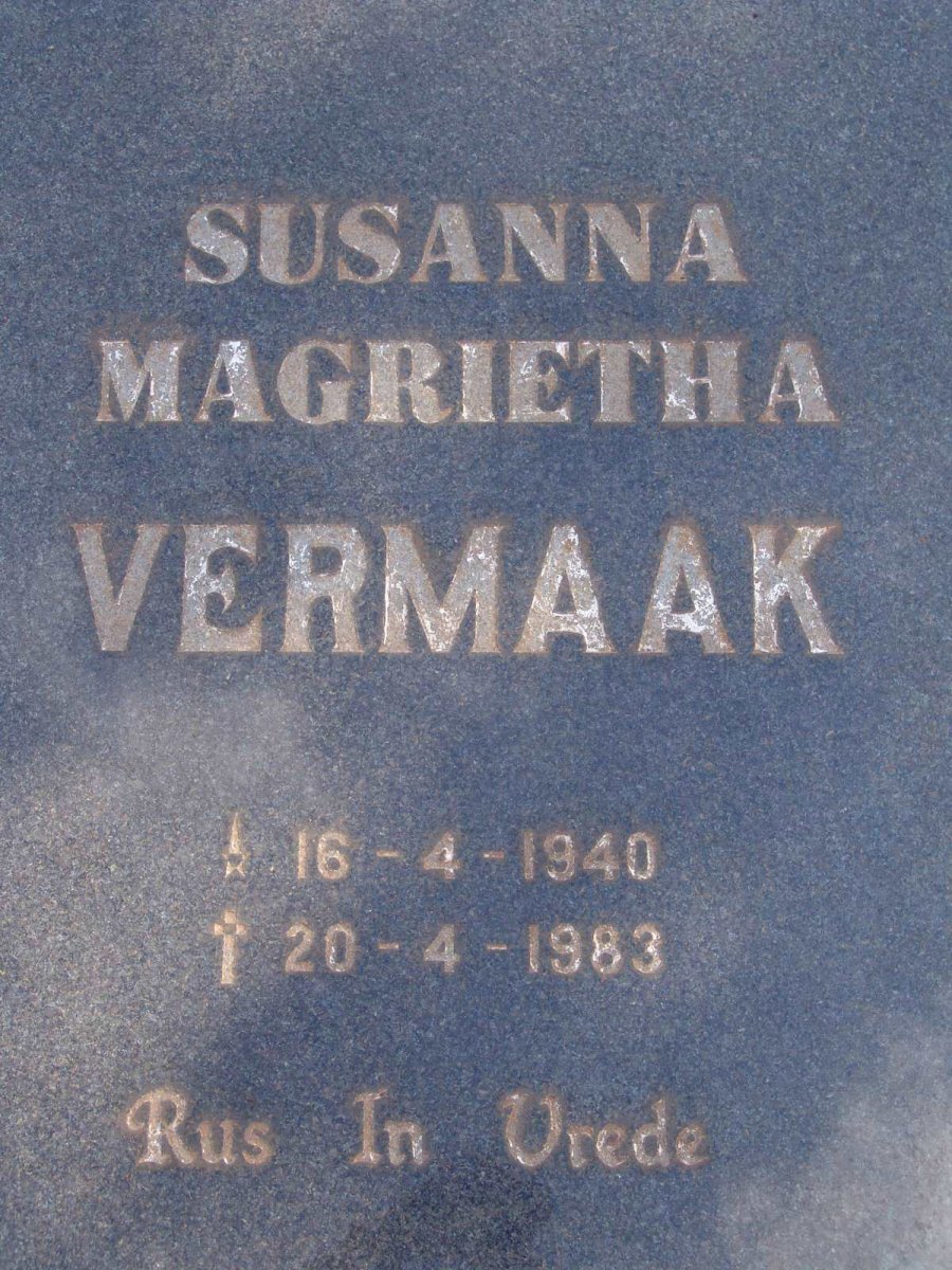 VERMAAK Susanna Magrietha 1940-1983