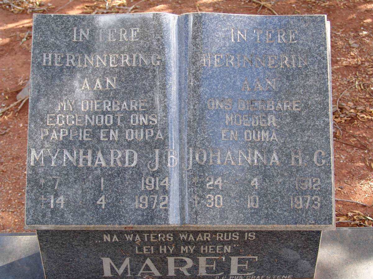 MAREE Mynhard J.B. 1914-1972 &amp; Johanna H.C. 1912-1973