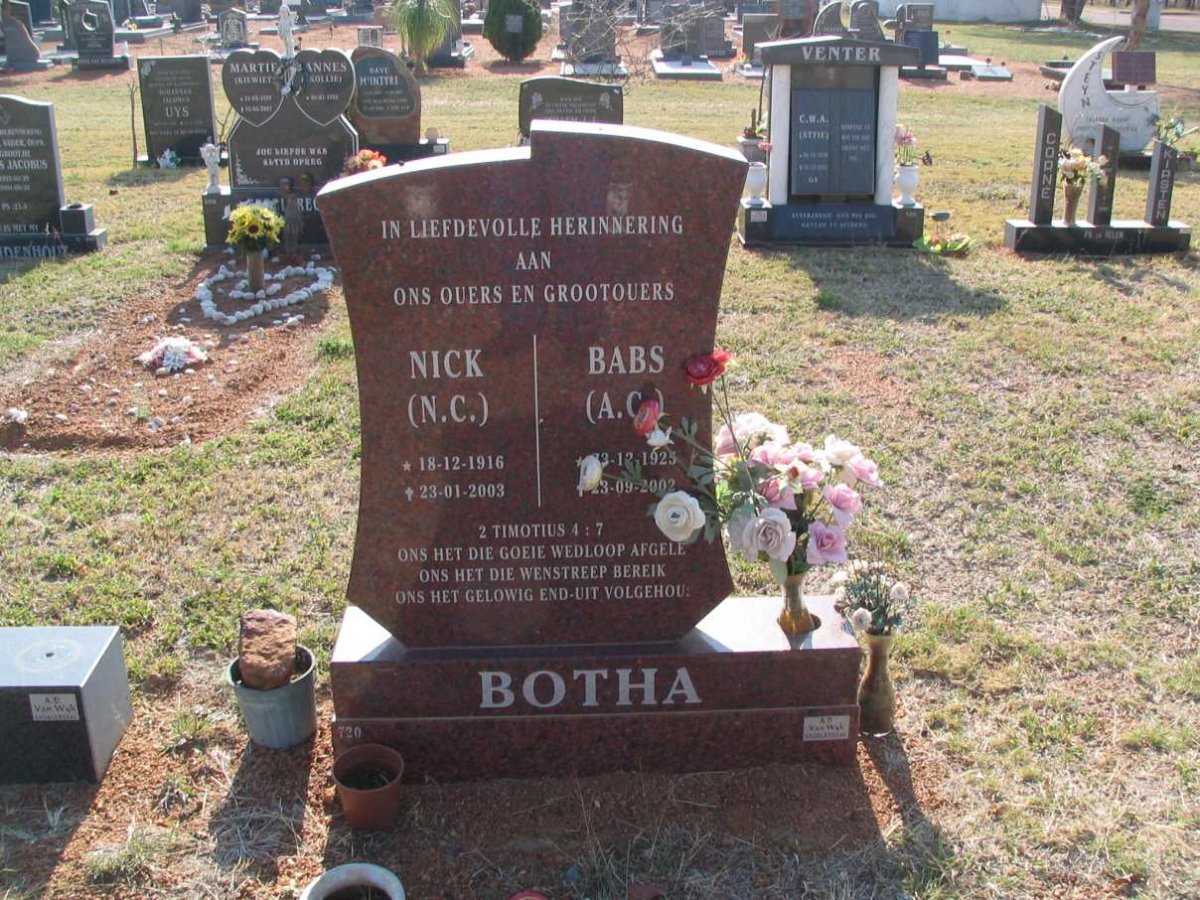 BOTHA N.C.1916-2003 &amp; A.C. 1925-2002
