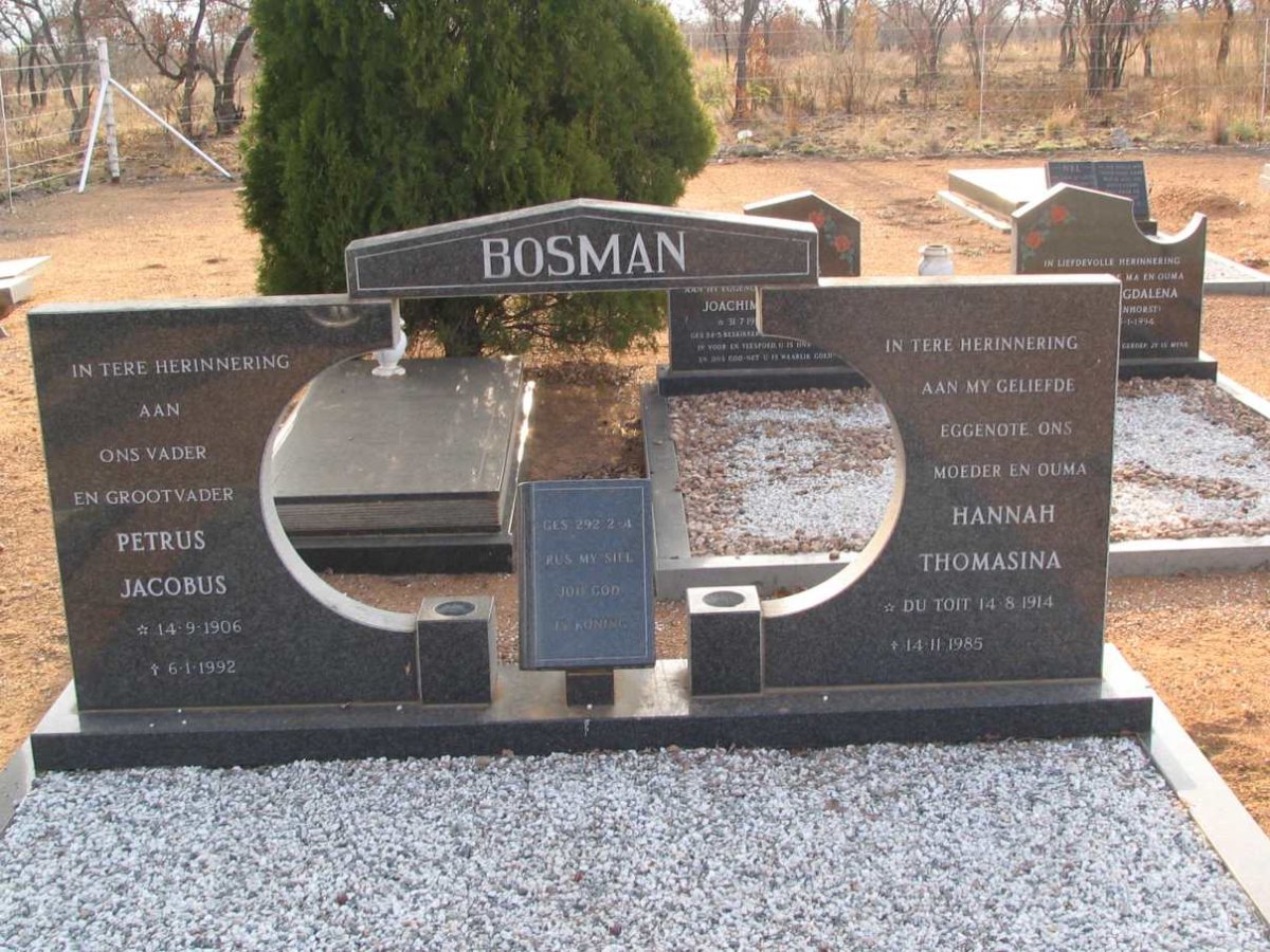 BOSMAN Petrus Jacobus 1906-1992 &amp; Hannah Thomasina DU TOIT 1914-1985