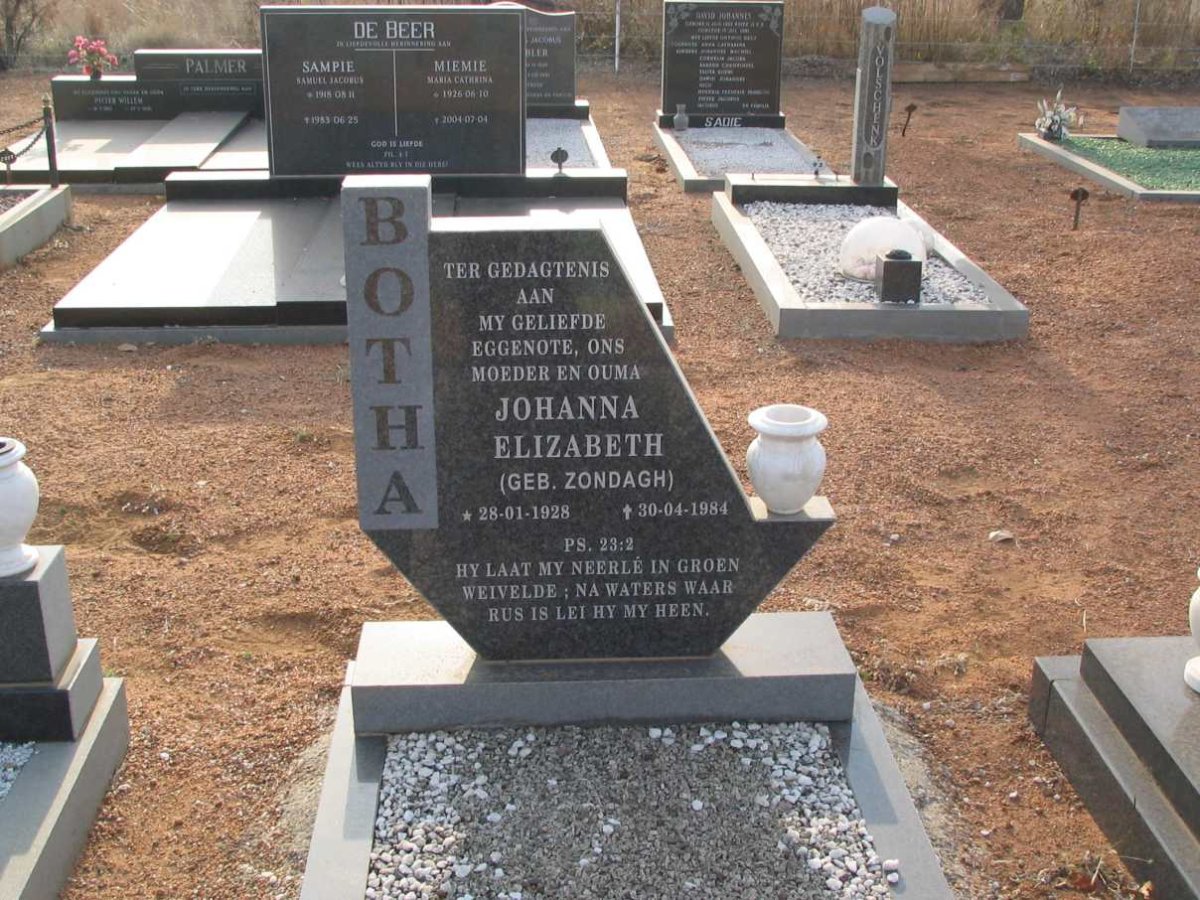 BOTHA Johanna Elizabeth nee ZONDAGH 1928-1984