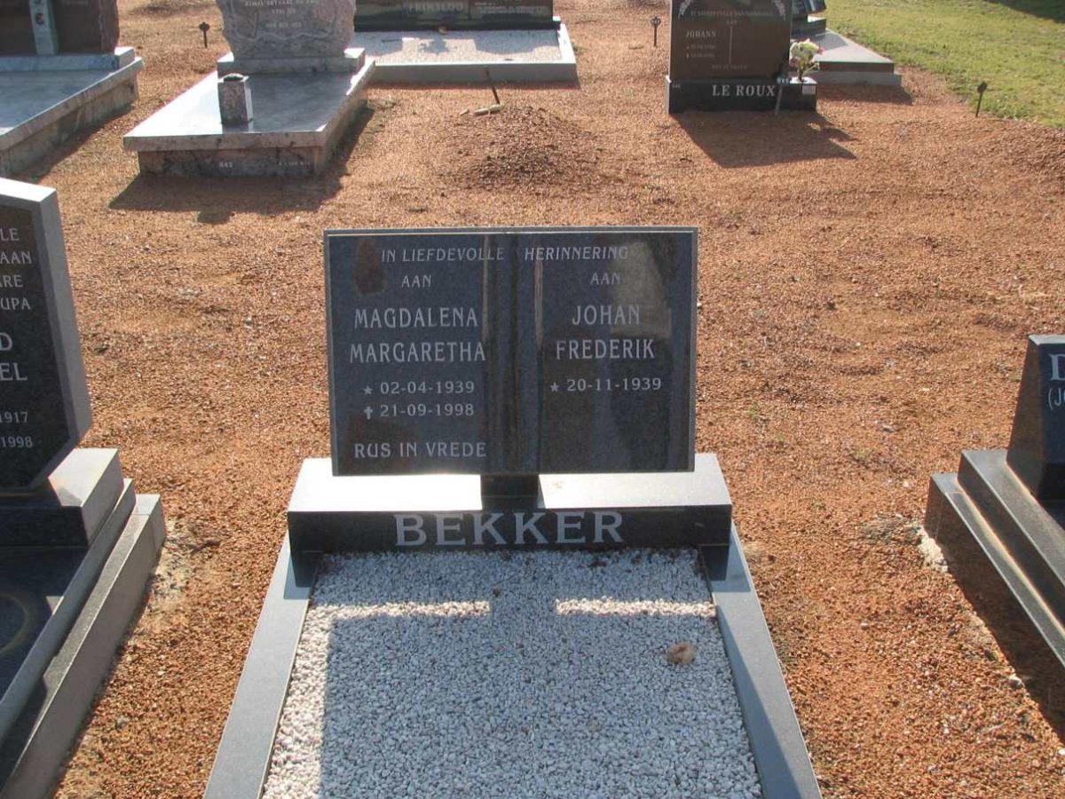 BEKKER Johan Frederik 1939-Magdalena Margaretha 1939-1998