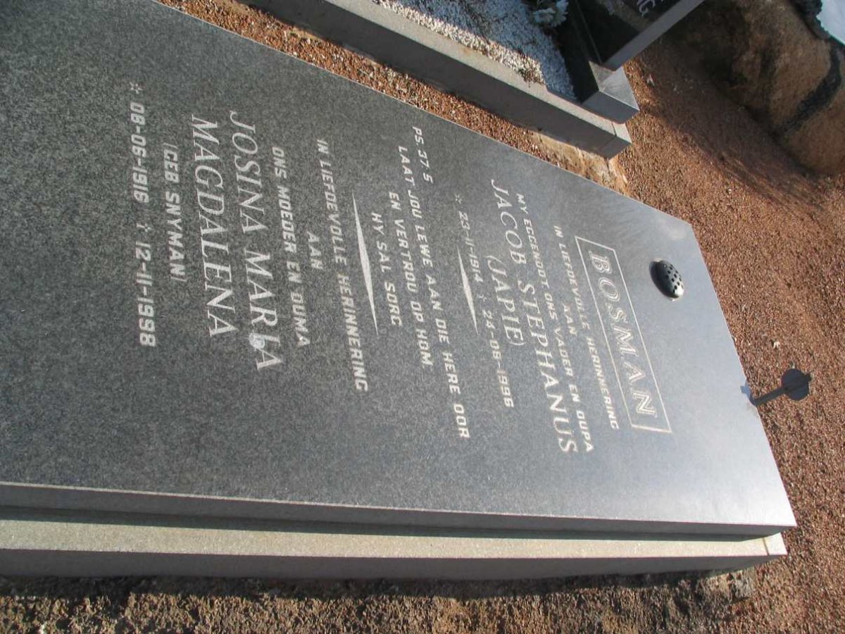 BOSMAN Jacob Stephanus 1914-1996 &amp; Josina Maria Magdalena SNYMAN 1916-1998