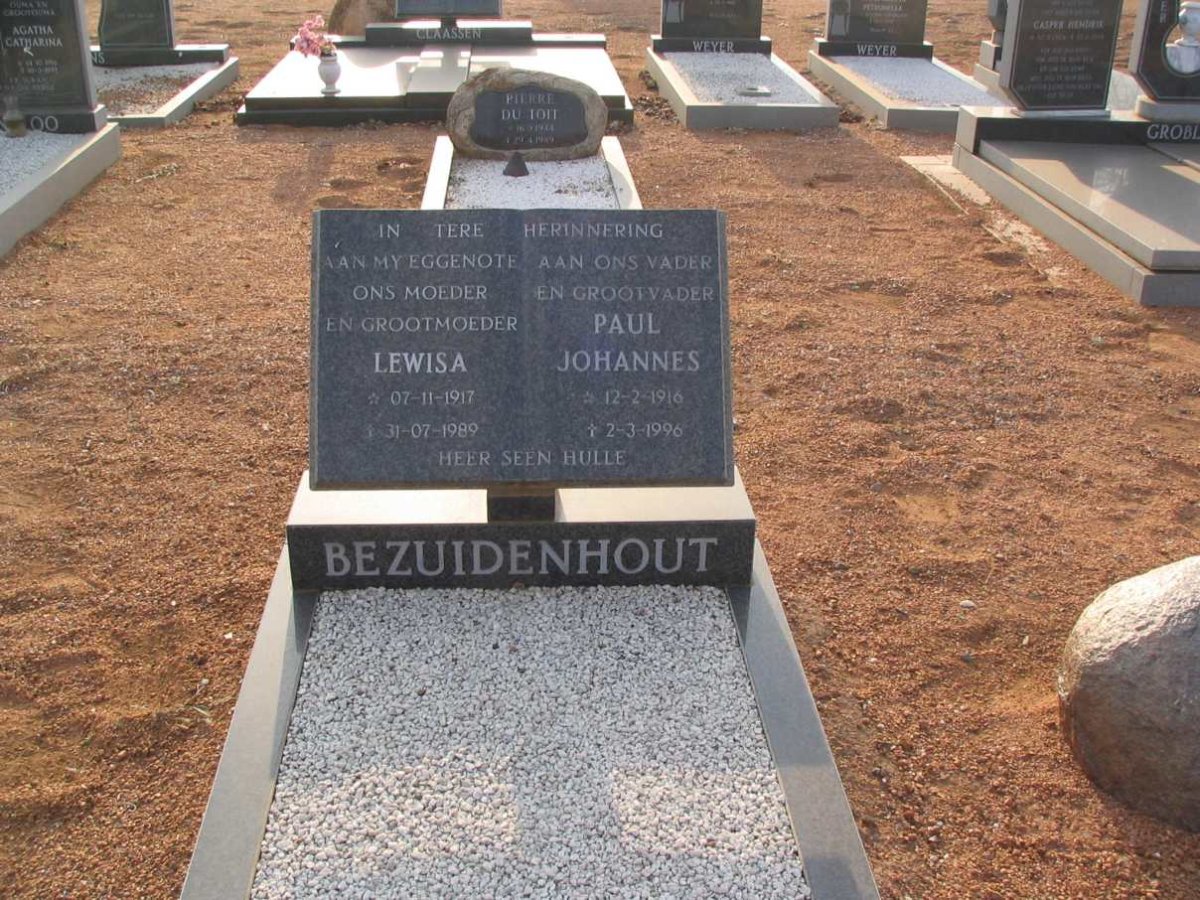 BEZUIDENHOUT Paul Johannes 1916-1996 &amp; Lewisa 1917-1989