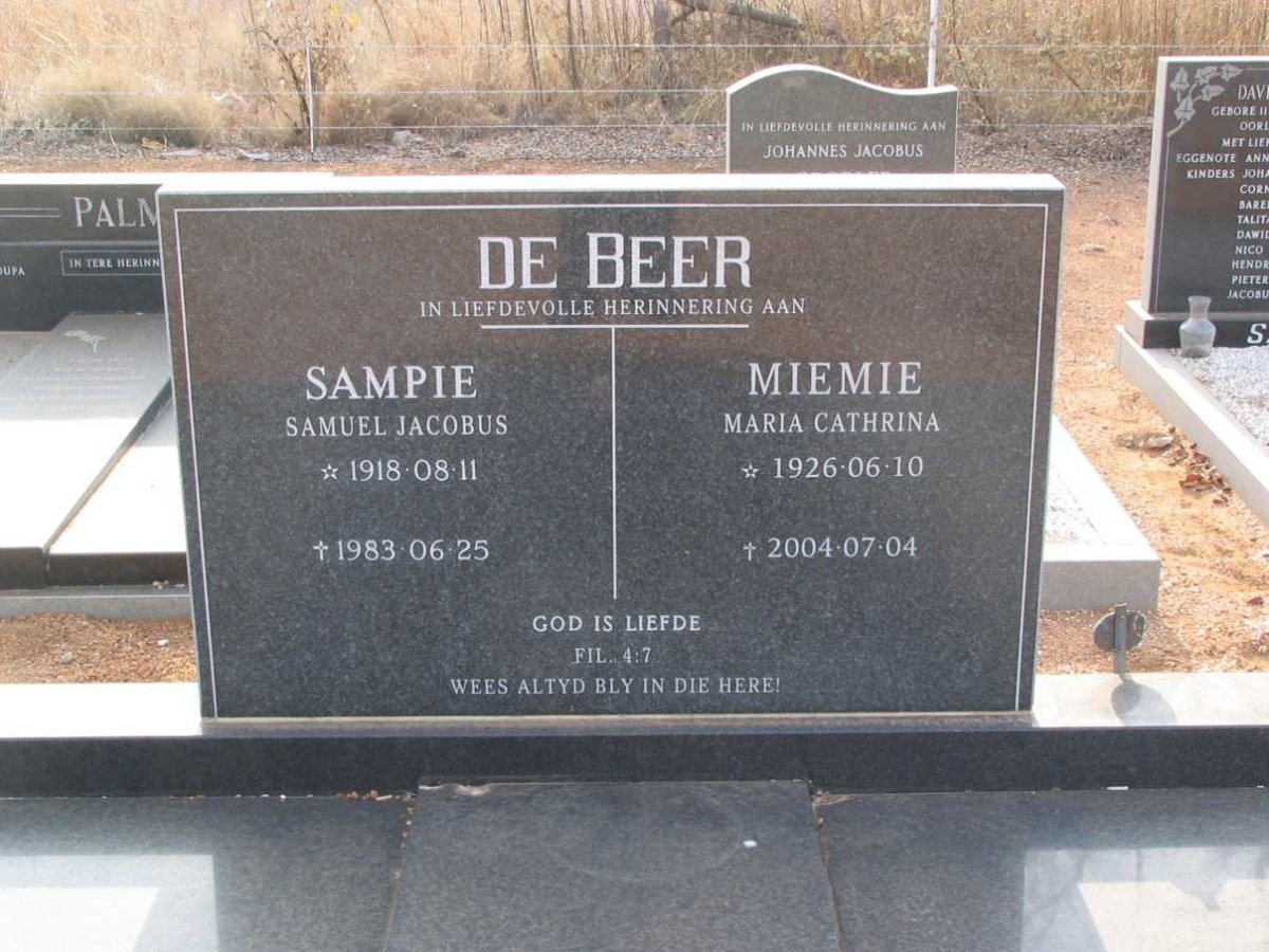 BEER Samuel Jacobus, de 1918-1983 &amp; Maria Catrina 1926-2004