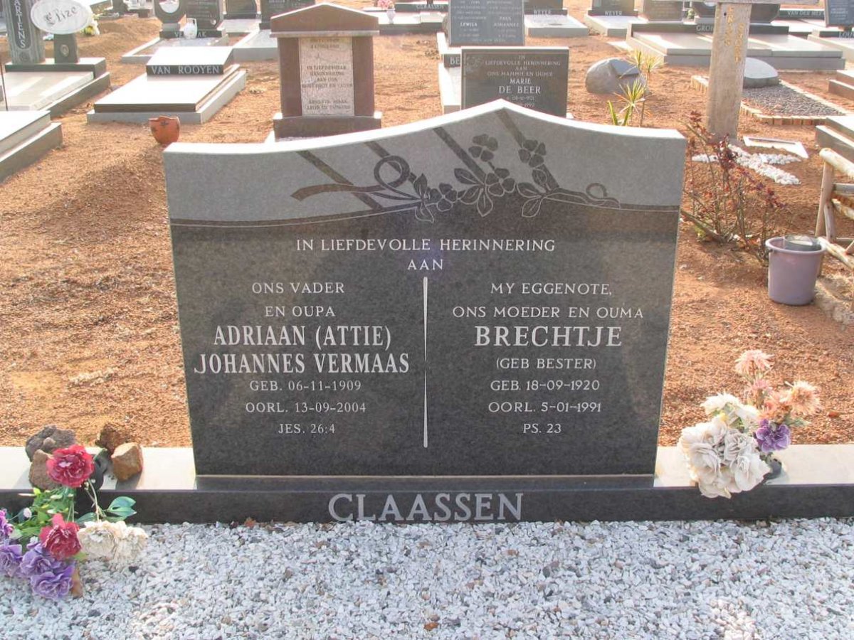 CLAASSEN Adriaan Johannes Vermaas 1909-2004 &amp; Brechtje BESTER 1920-1991