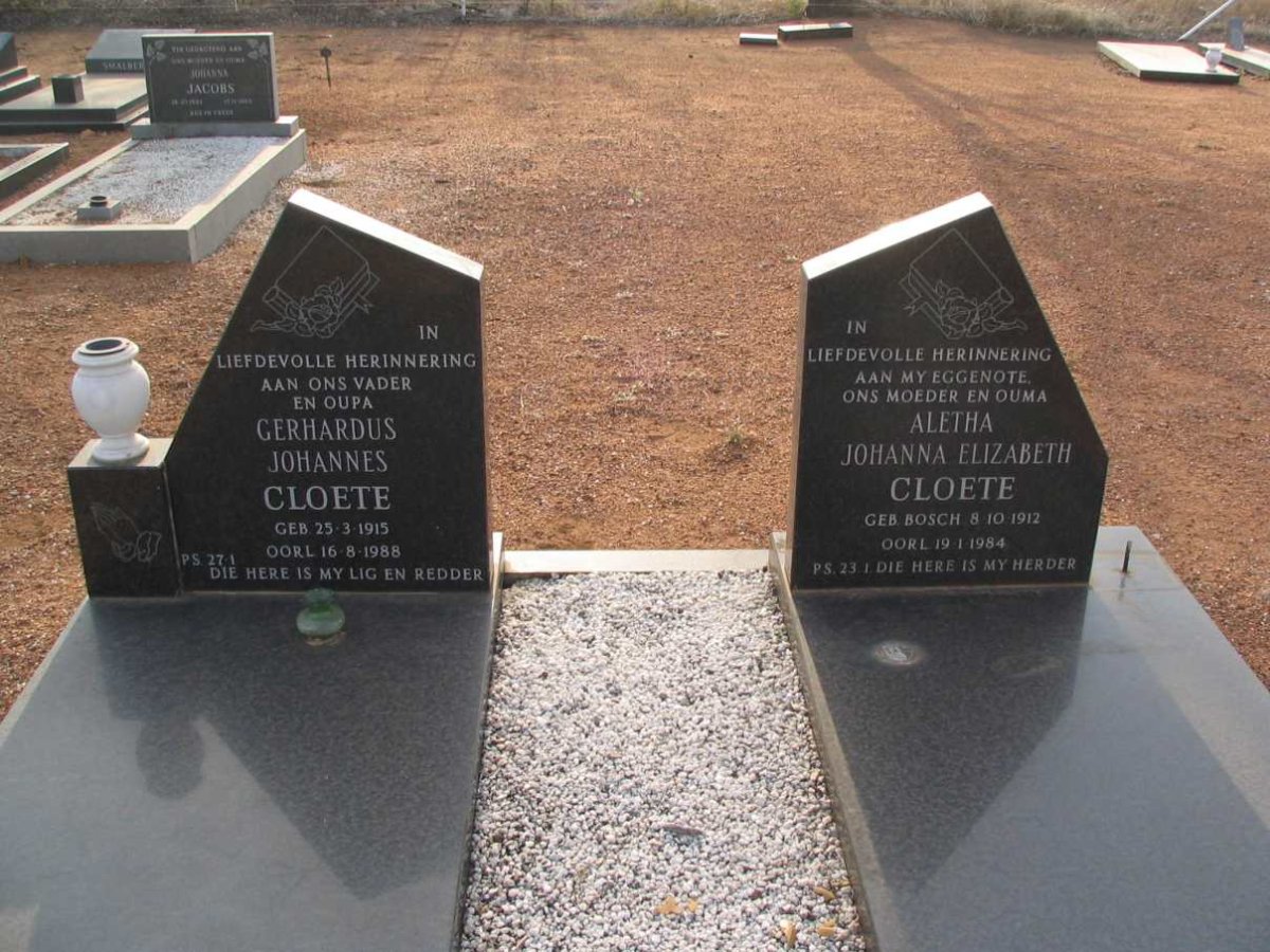 CLOETE Gerhardus Johannes 1915-1988 &amp; Aletha Johanna Elizabeth BOSCH 1912-1984