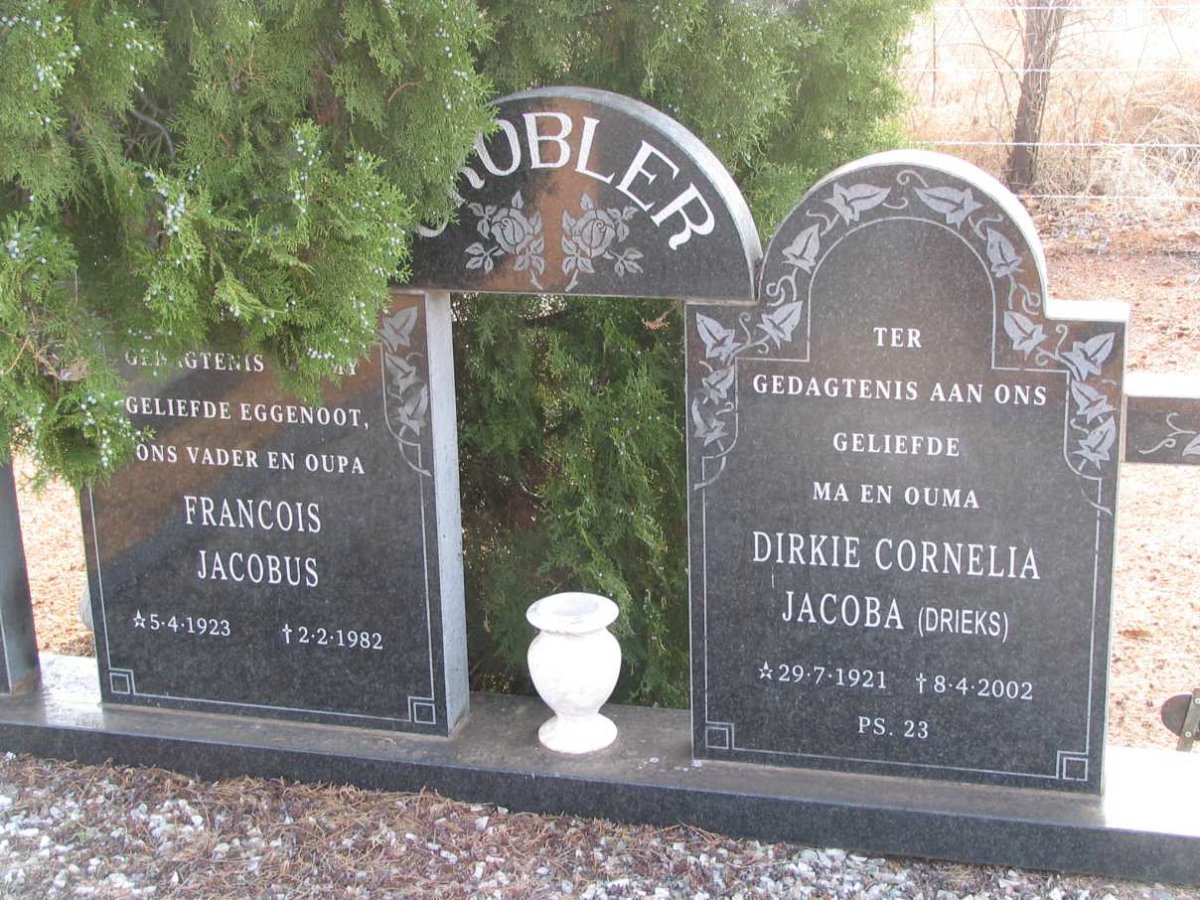 GROBLER Francois Jacobus 1923-1982 &amp; Dirkie Cornelia Jacoba 1921-2002